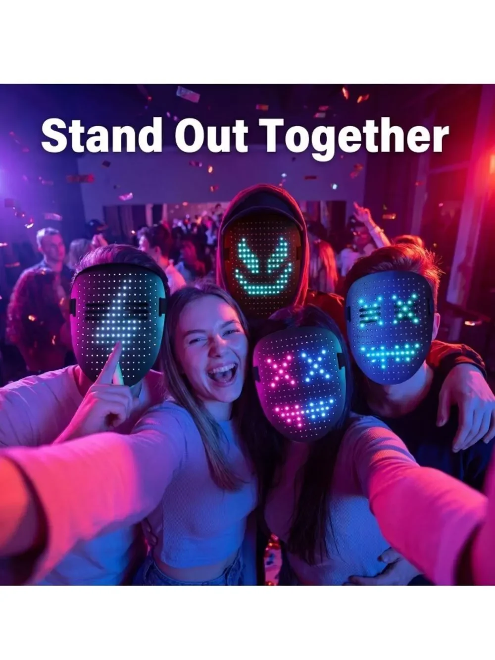 LED Light Up Face Mask with Gesture Sensing Halloween Party Rechargeable NEW